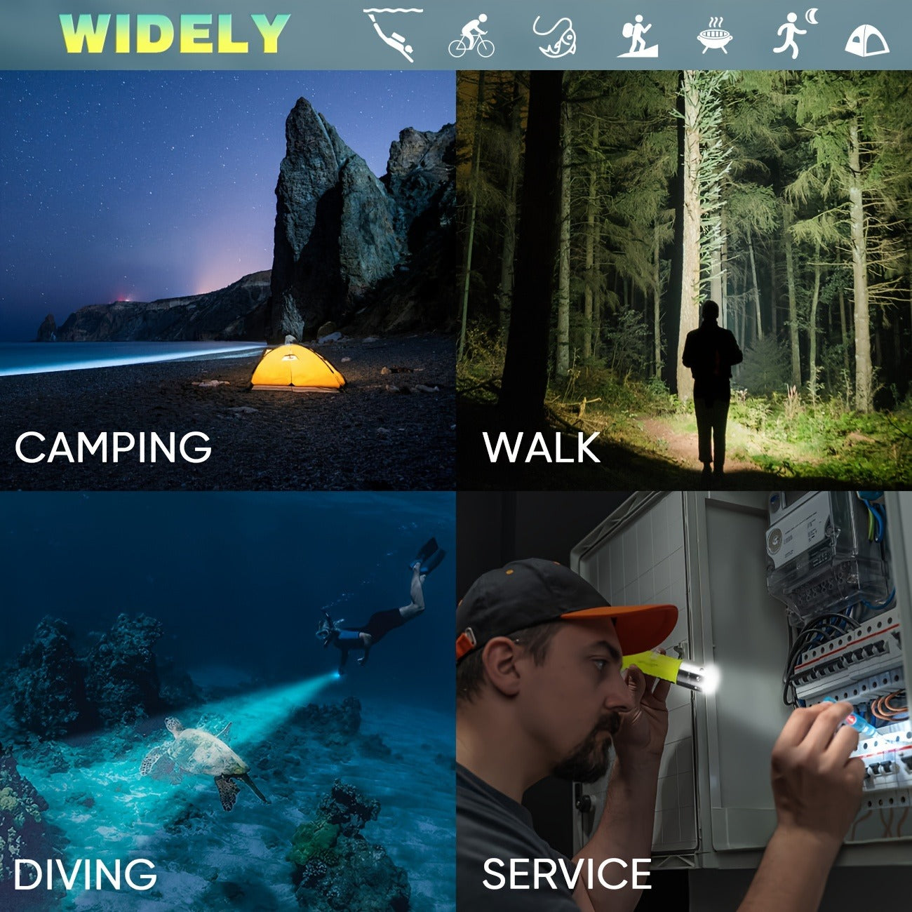 Scuba Diving Flashlight 2-Pack – Waterproof 80ft T6 LED 500 Lumens, Rechargeable 18650 USB, 3 Modes Rotary Switch Dive Light for Snorkeling