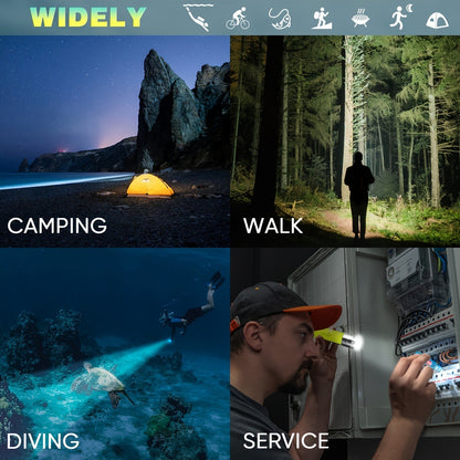 Scuba Diving Flashlight 2-Pack – Waterproof 80ft T6 LED 500 Lumens, Rechargeable 18650 USB, 3 Modes Rotary Switch Dive Light for Snorkeling