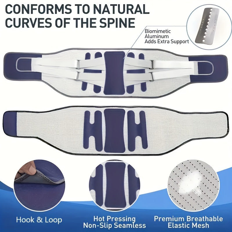 Lumbar Support Belt for Men & Women – Adjustable Lower Back Brace with Aluminum Alloy Reinforcement, Breathable Hook-and-Loop Waist Support