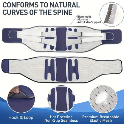 Lumbar Support Belt for Men & Women – Adjustable Lower Back Brace with Aluminum Alloy Reinforcement, Breathable Hook-and-Loop Waist Support