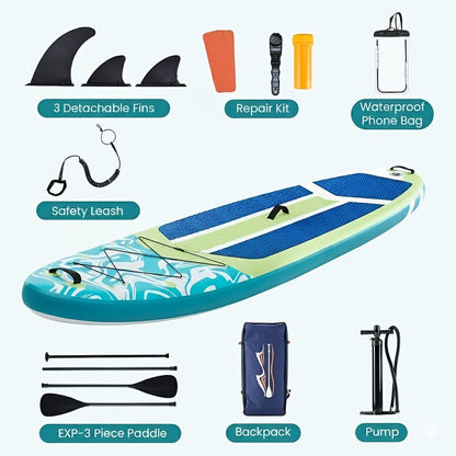 Inflatable Stand-Up Paddle Board Kit in Four Color Combinations with EVA Deck and Three Detachable Fins