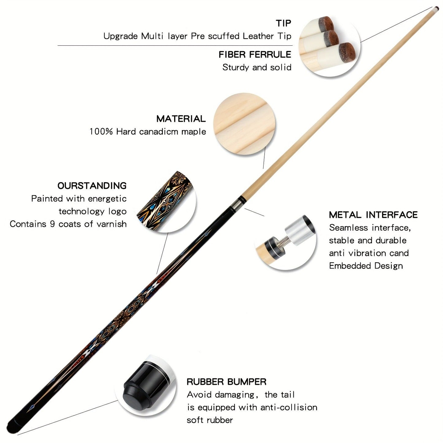 Premium Maple Pool Cue Stick 13mm – Unisex Professional Billiard Cue for Training & Play, 3 Color Options + 3-in-1 Cue Tool & Training Balls