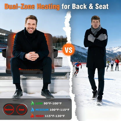Heated Stadium Seat with Back Support for Bleachers 6 Reclining Positions 3 Heat Levels Dual-Zone USB Heated Bleacher Chair with 5 Storage