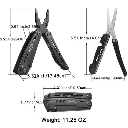 18-in-1 Stainless Steel Multitool Pocket Knife – Pliers, Scissors, Saw, Corkscrew & 9 Screwdrivers with Safety Lock & Nylon Sheath