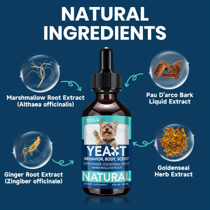 Yeast Supplement Drops for Dogs & Cats – No Odor Formula with Pau D’Arco Bark & Goldenseal Herb Liquid Extract | Easy-to-Use Pet Antifungal