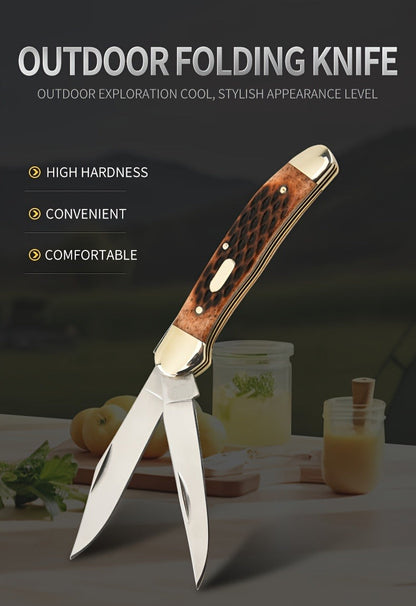 Folding Pocket Knife Handcrafted Multi-Tool with White Copper Finish, Wood Grain & Cow Bone Handle – Portable EDC Blade for Camping