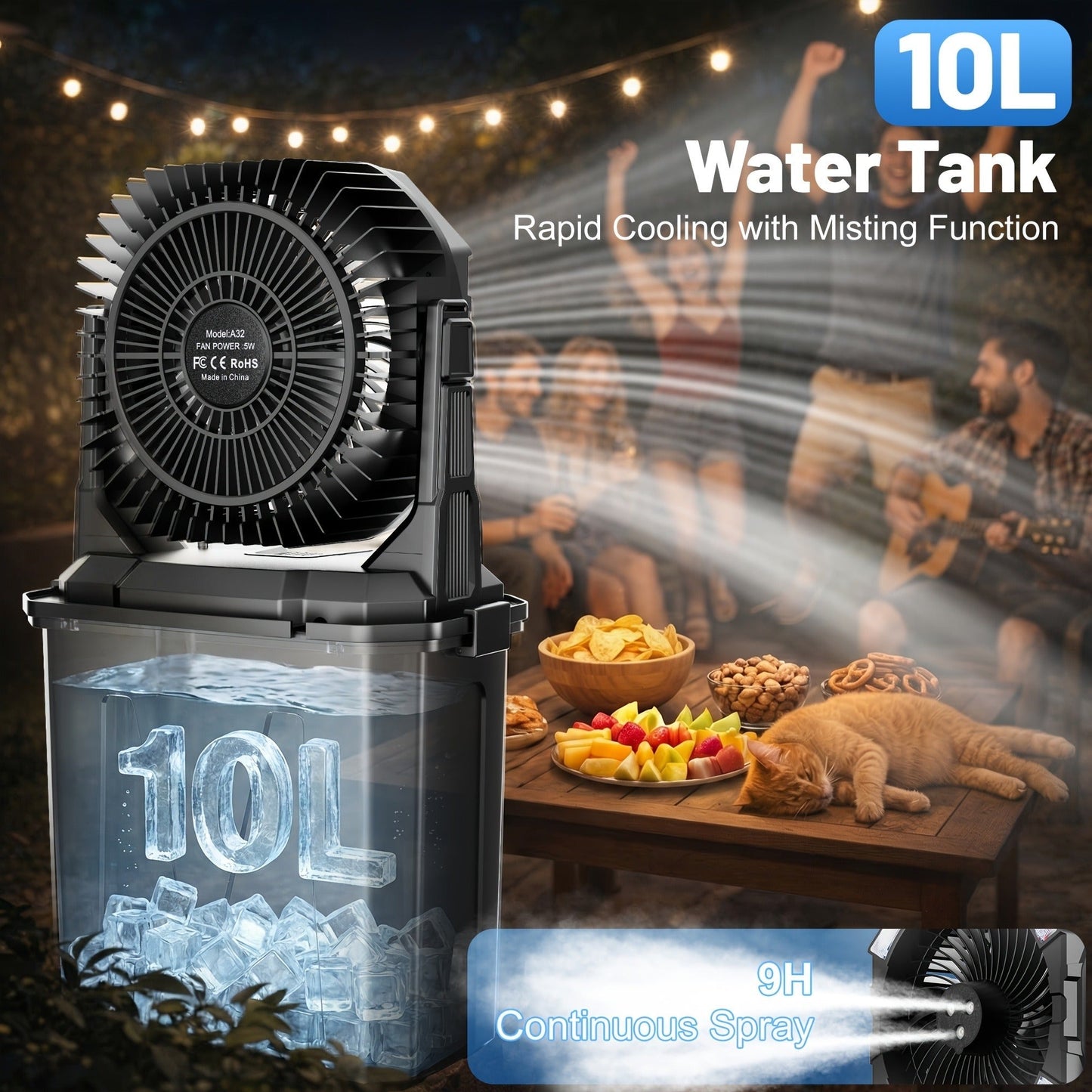 Misting Fan Portable Outdoor with Water Tank 20000mAh Rechargeable Battery Camping Cooling Spray Fan