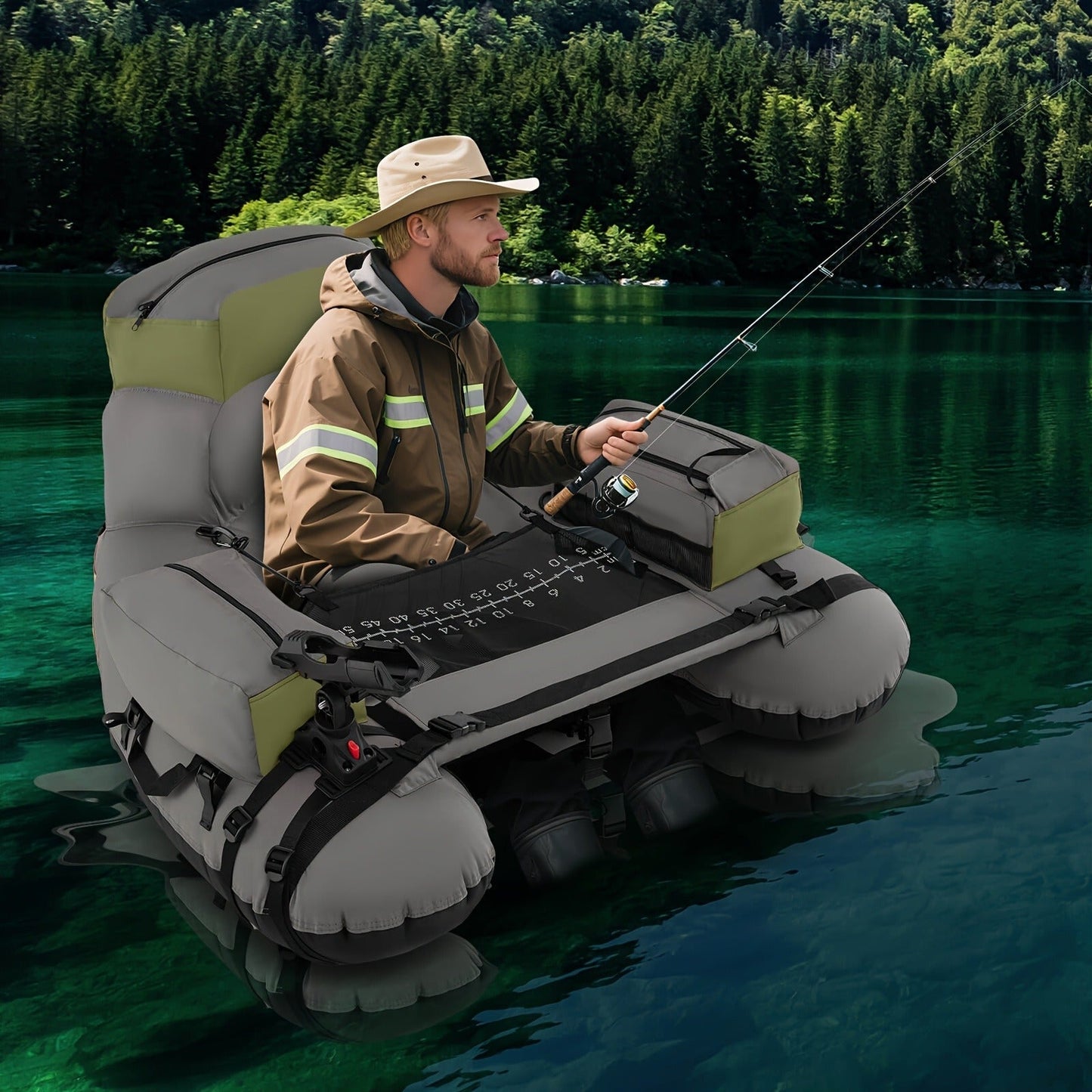 Inflatable Fishing Float Tube 350 LBS – Portable Belly Boat with Aluminum Paddle, Fish Ruler & Rod Holder | 600D PVC Backpack Float Tube