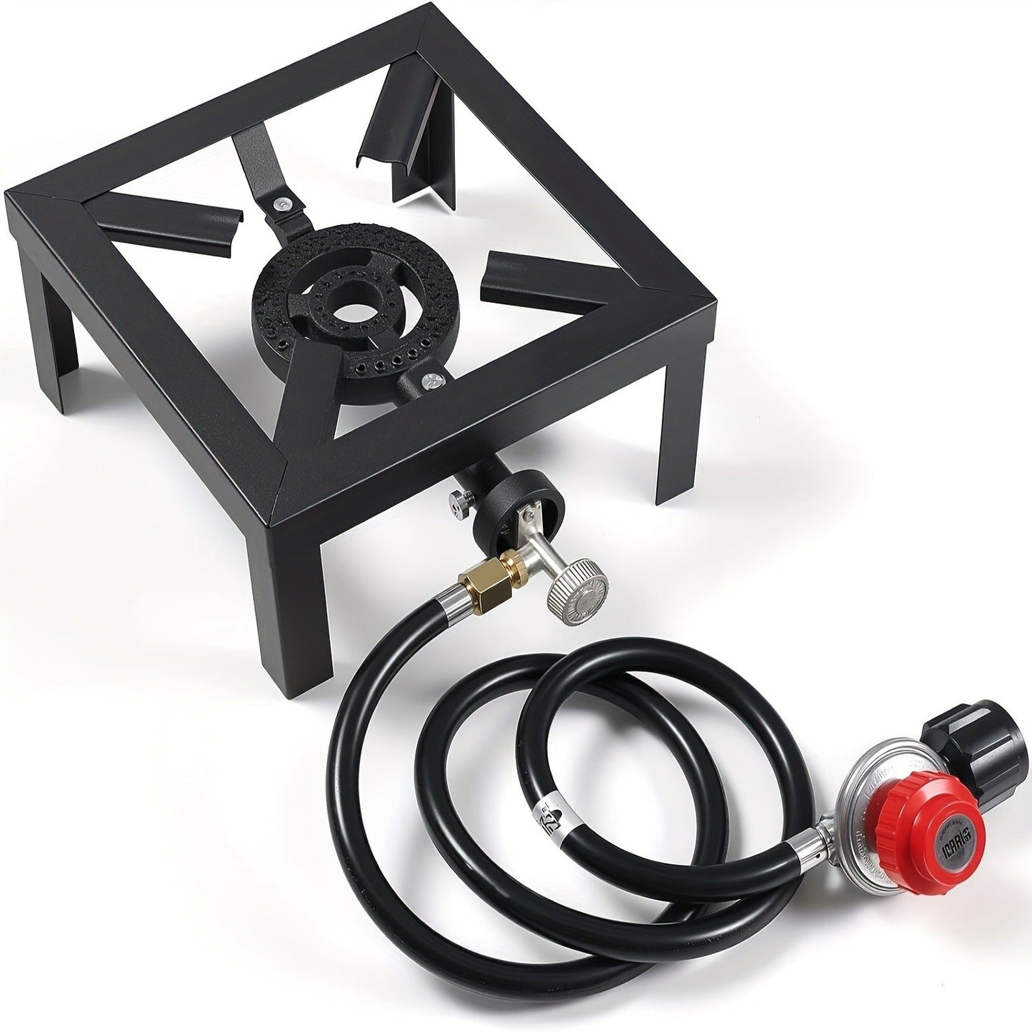 Portable Propane Burner Stove in Single or Double Burner Options with Hose and 20 PSI Regulator Shown