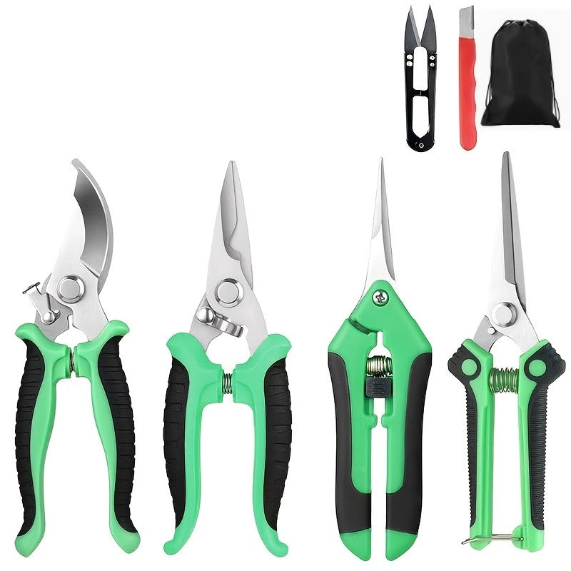 Pruning Shears 6-Piece Set, Stainless Steel Garden Scissors Anti-Slip Handle, Fruit Picking Lawn Bonsai Branch Cutting Tool Gift