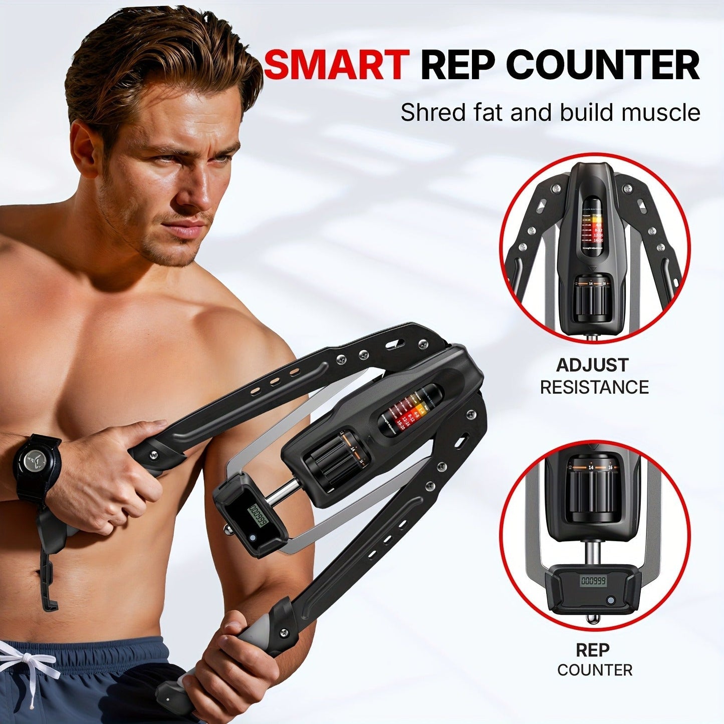 Fitness Equipment Folding Hydraulic Chest Expander with 20 Resistance Levels and Digital Rep Counter