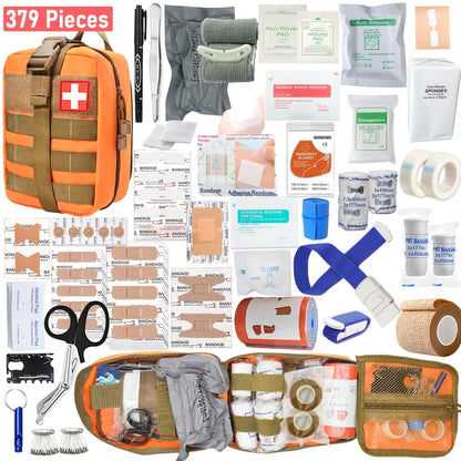379-Piece First Aid Kit with Multi-Section Organizer Backpack, Internal Holders and Three Case Colors