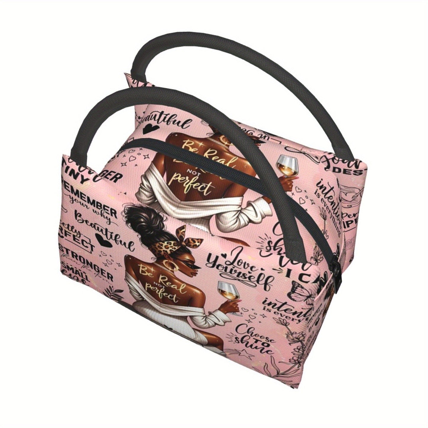 Insulated Lunch Bag with Black Girl Wine Tasting Pattern – Portable Reusable Cooler Bag for Camping, Picnic, Beach, Office & Outdoor Use