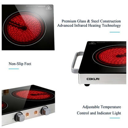 Portable Electric Stove Stainless Steel Single Burner Hot Plate with Temperature Control for Home Cooking, Dining and Outdoor Meals