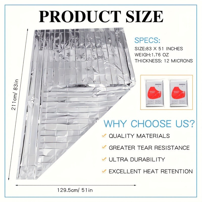 Emergency Mylar Thermal Blanket 52"x82" Reflective Foil Survival Blanket for Camping Hiking Outdoor First Aid Kit Weather Protection Ground
