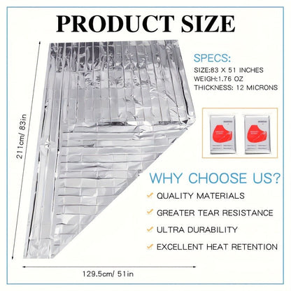 Emergency Mylar Thermal Blanket 52"x82" Reflective Foil Survival Blanket for Camping Hiking Outdoor First Aid Kit Weather Protection Ground