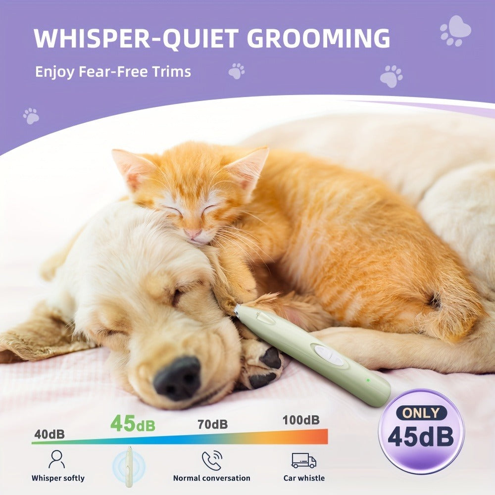 Dog Paw Trimmer with LED Light – Rechargeable Pet Hair Clipper for Paws, Eyes, Face & Rump, Stainless Steel Blades