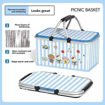 Insulated Picnic Box with Aluminum Frame – Collapsible Thermal Camping Storage Basket for Outdoor Picnic, BBQ