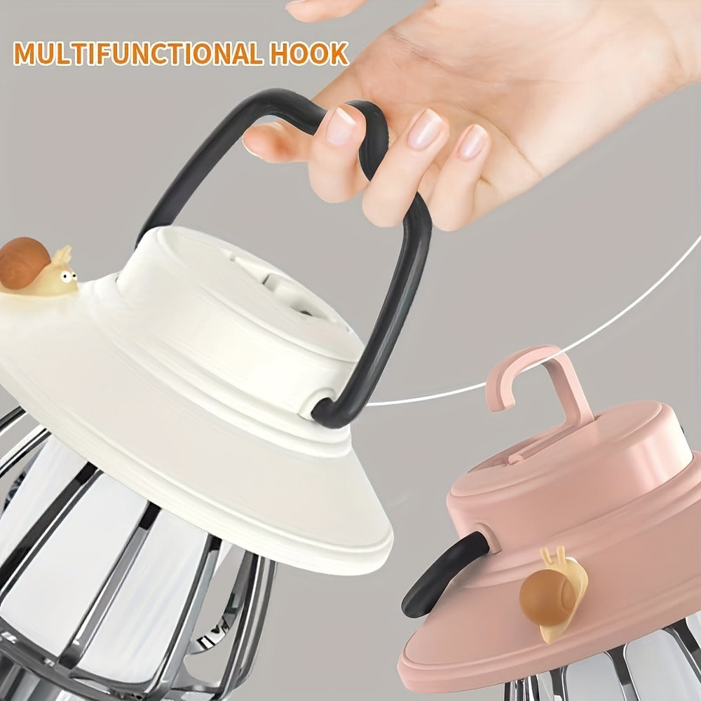 Camping Lantern Rechargeable LED, Snail Design Portable Camp Light with 3 Color Modes & Dimming, USB & Battery Dual Power