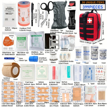 First Aid Kit 399pcs / 99pcs Professional Portable Survival Gear with Splints Scissors Tweezers for Hiking Camping Hunting Car Travel