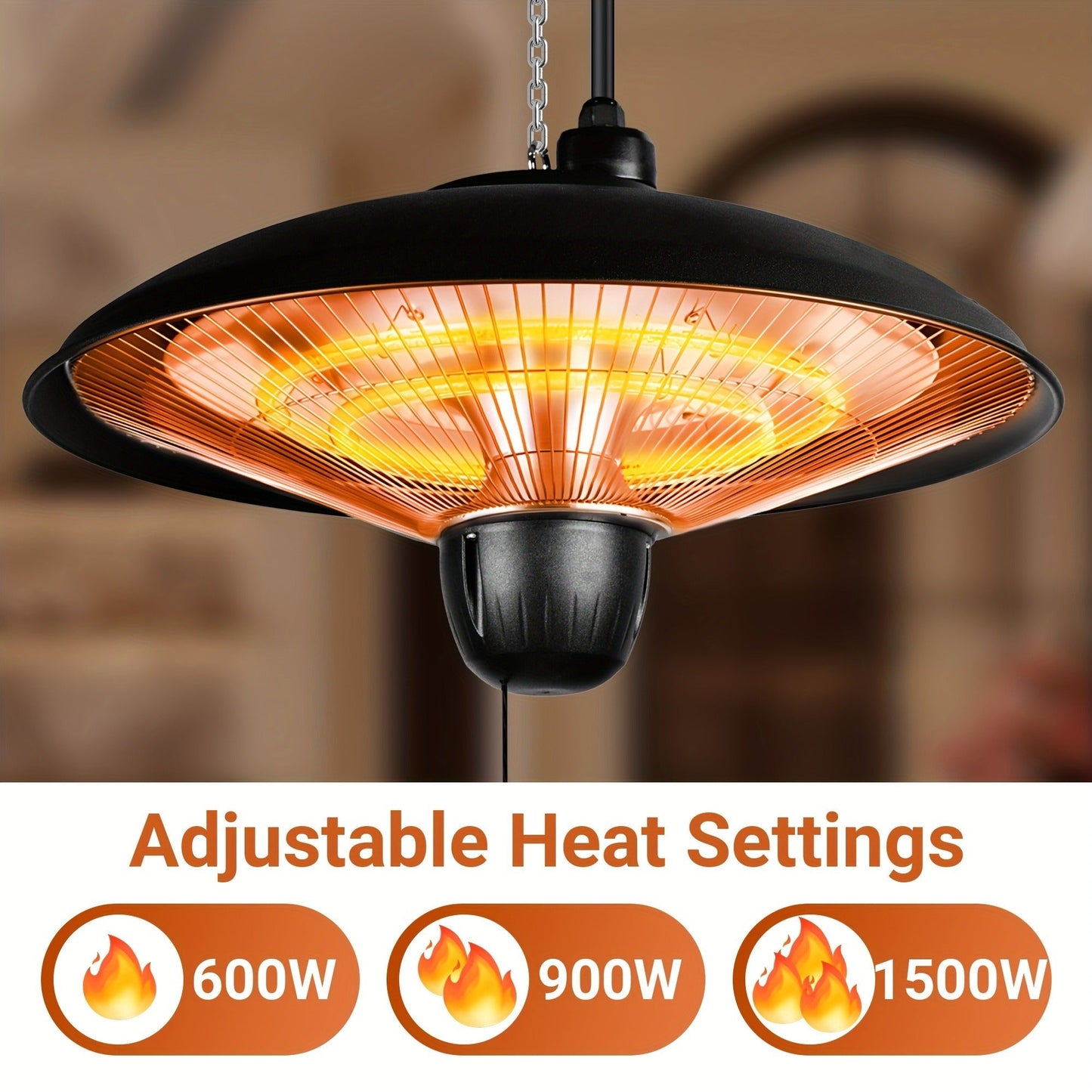 Infrared Patio Heater 1500W Ceiling Mount Electric Outdoor Heater with 3 Heat Settings 600W/900W/1500W