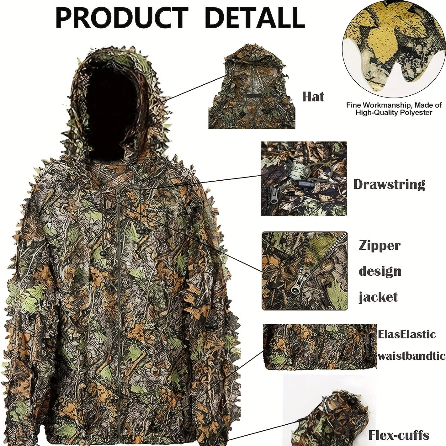 3D Leaf Ghillie Suit Lightweight Camouflage Hunting Suit for Men Women – Full Body Camo Outfit for Wildlife Photography, Birdwatching