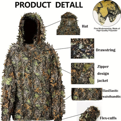 3D Leaf Ghillie Suit Lightweight Camouflage Hunting Suit for Men Women – Full Body Camo Outfit for Wildlife Photography, Birdwatching