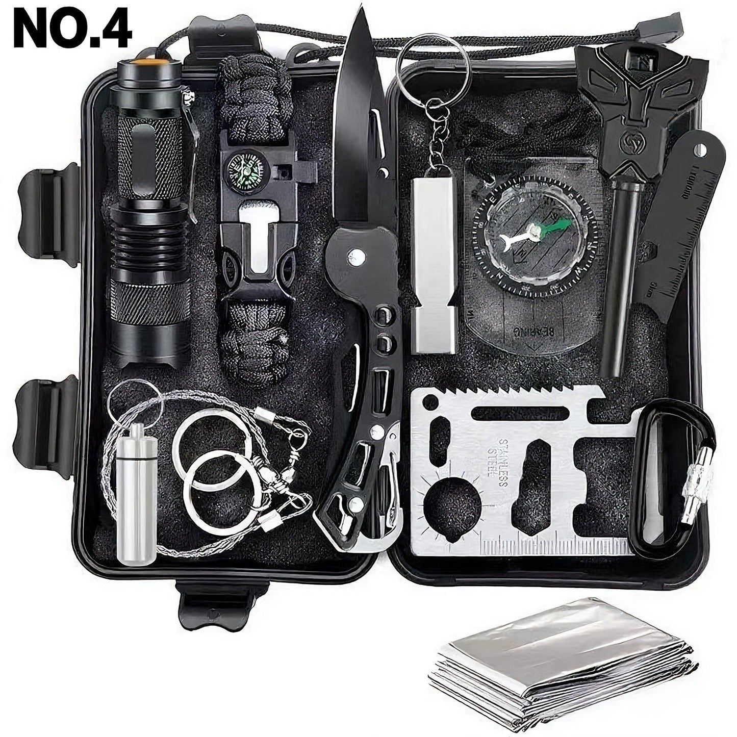 Tactical Survival Kit Multi-Tool Box – Emergency Outdoor Gear with Magnesium Fire Starter, Flint & First Aid Supplies for Camping, Hiking