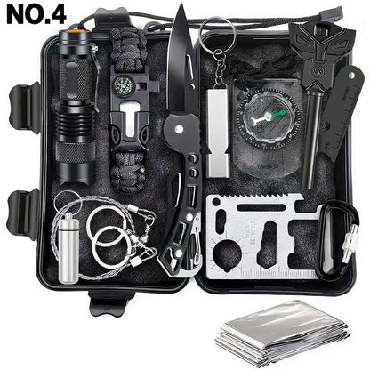 Tactical Survival Kit Multi-Tool Box – Emergency Outdoor Gear with Magnesium Fire Starter, Flint & First Aid Supplies for Camping, Hiking