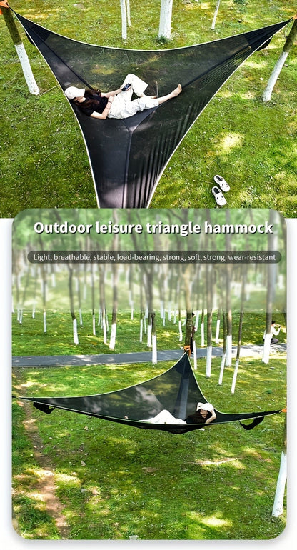 Outdoor Triangle Hammock Multi-Person – Large Aerial Tree Tent, Mesh Swing Camping Hammock for Backyard, Camping & Relaxing