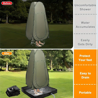 Foldable Shower Base 41"x41" Portable Shower Pan with Drain Pipe – Collapsible Shower Basin for Camping Tent, Indoor & Outdoor Use, Black