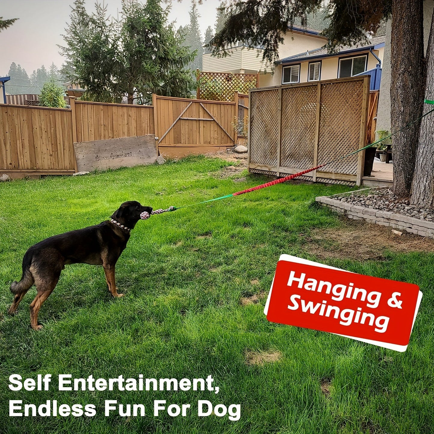 Bungee Dog Tug Toy Outdoor Hanging from Tree Height Adjustable 19.7 Ft Elastic Cord Tether with Chew Rope