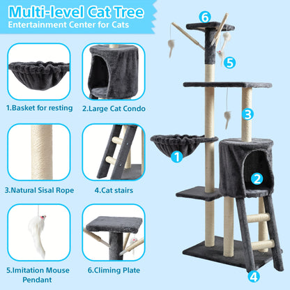 Cat Tree for Large Cats, Tower Multi-Level with Cat Bed, Condo & Sisal Scratching Post – 3 or 4 Tier Indoor Cat Tree for Large Cats