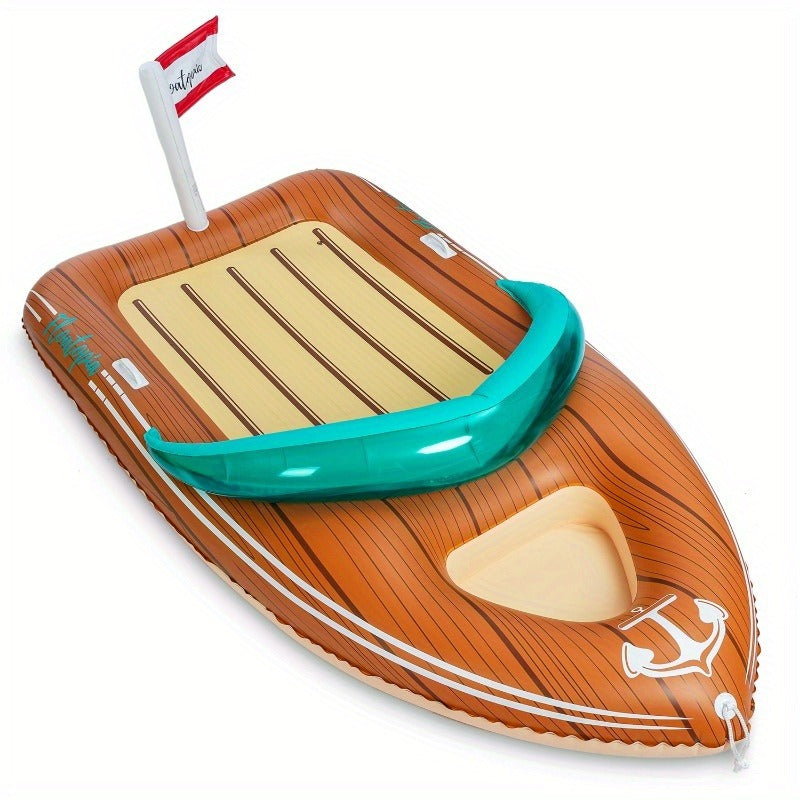 Pool Float Boat-Shaped Two-Person Raft, Over Eight Feet with Built-In Cooler, Two Handles and Tow Point