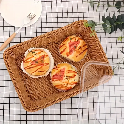 Wicker Bread Basket with Clear Acrylic Lid Rattan Storage Basket Washable Food Tray for Bread Fruit Desserts Kitchen Picnic Home Display