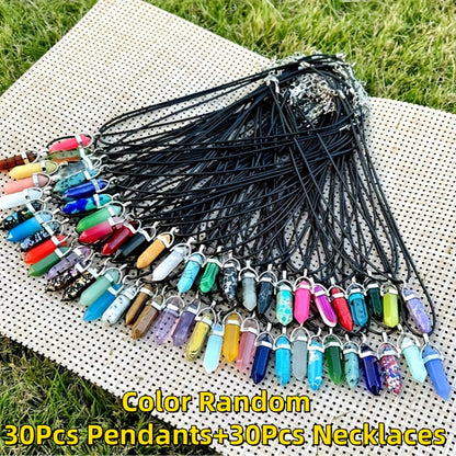 Pendant and Cord Jewelry Making Set with 30 Colored Point, Cross or Heart Pendants and 30 Black Necklaces