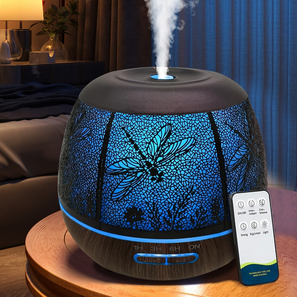 400 ml Metal-Hollow Aromatherapy Diffuser with Remote, Seven-Color Light and Four Pattern Options