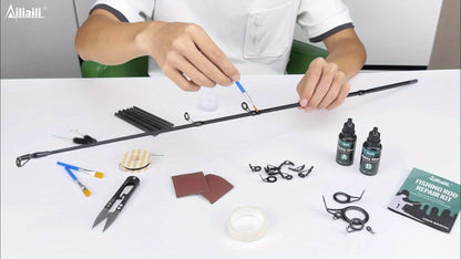Fishing Rod Repair Kit with Top Rings Guides AB Epoxy Glue Winding Line Textured Paper Complete Rod Break Fix Set Iron Rod Guides