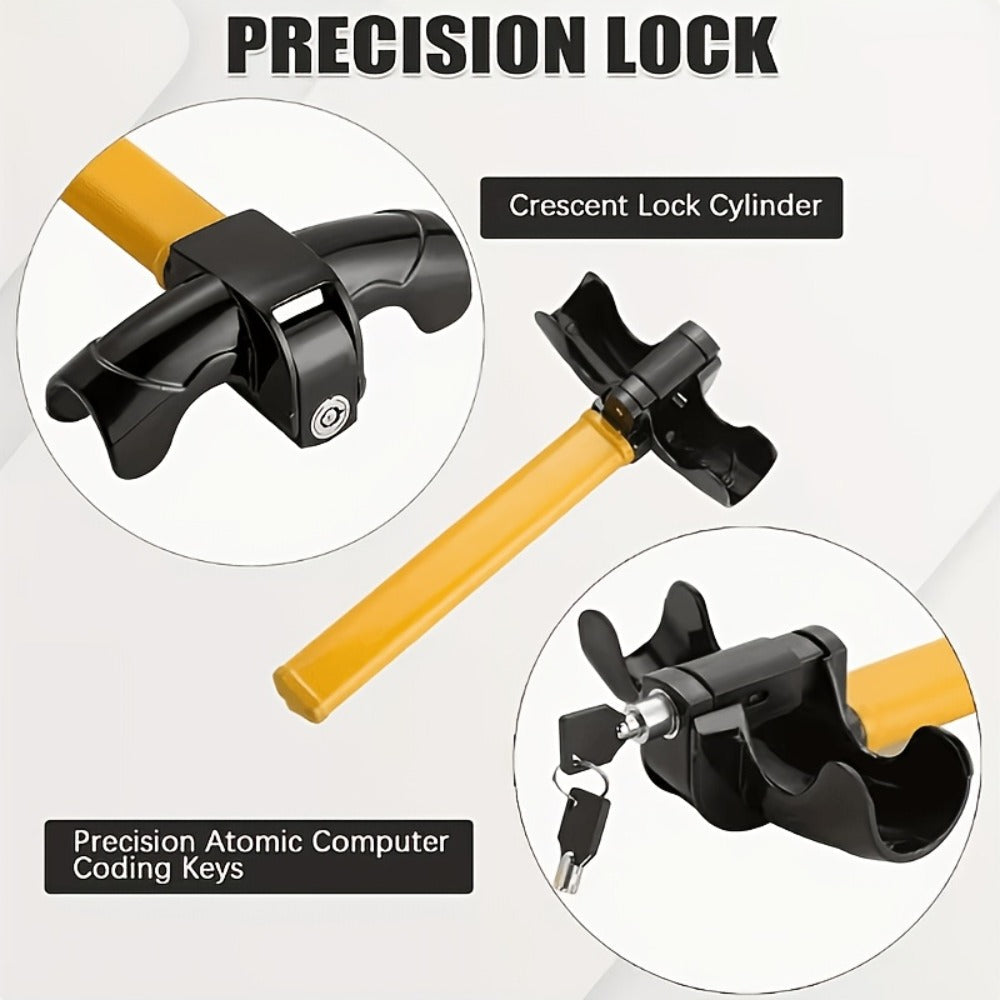 Universal Car Steering Wheel Lock Anti-Theft T-Bar – Heavy-Duty Thick Steel, Cut-Resistant, Computer-Coded Crescent Cylinder