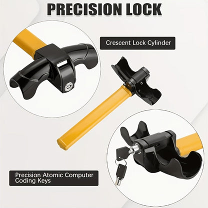 Universal Car Steering Wheel Lock Anti-Theft T-Bar – Heavy-Duty Thick Steel, Cut-Resistant, Computer-Coded Crescent Cylinder