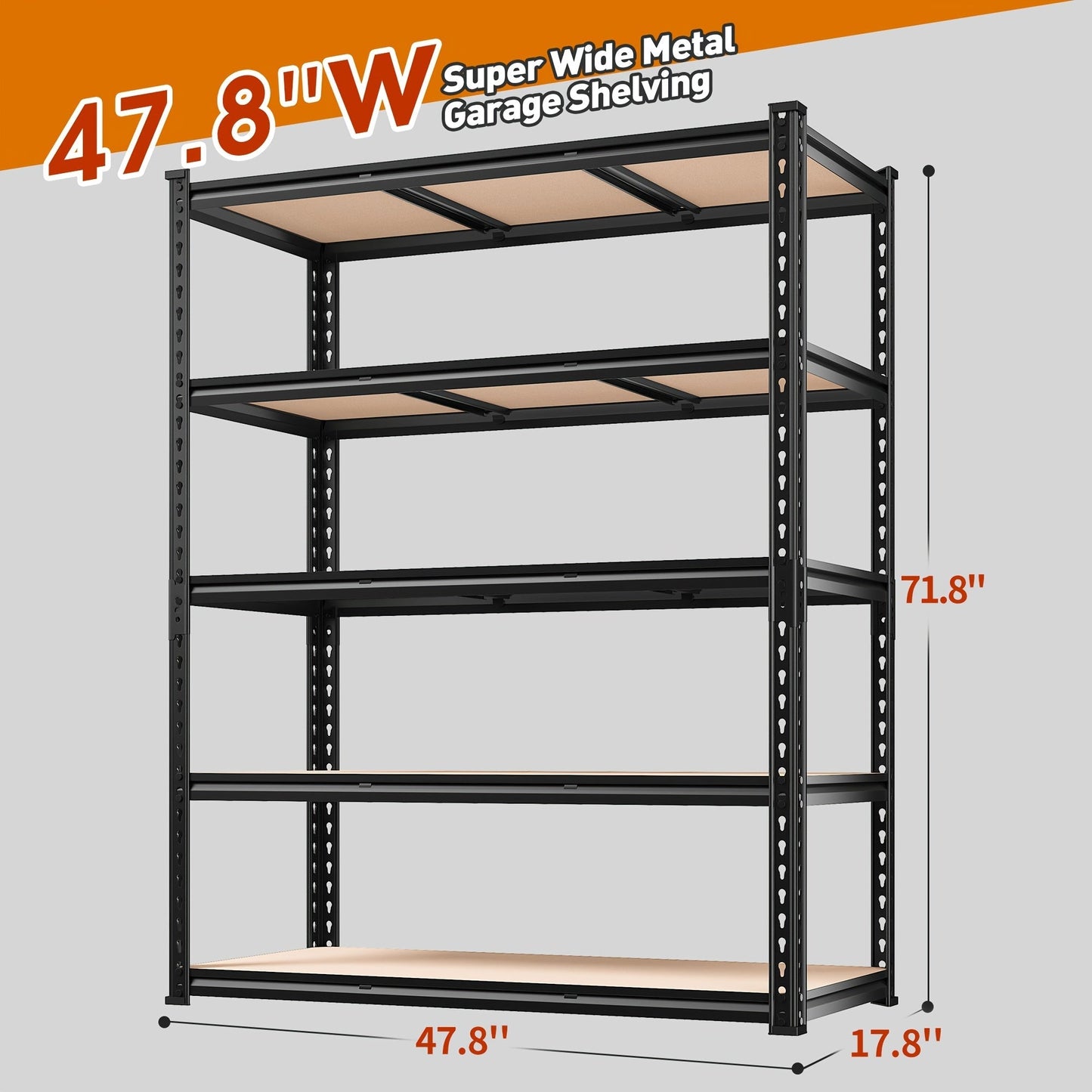 5-Tier Garage Shelving Unit, Metal & Wood Storage Shelves, Adjustable Utility Rack for Garage, Basement