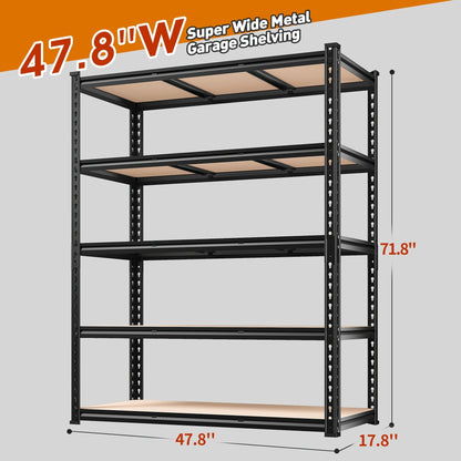 5-Tier Garage Shelving Unit, Metal & Wood Storage Shelves, Adjustable Utility Rack for Garage, Basement