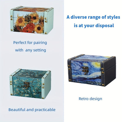 Wooden Storage Box with Lid Vintage Floral Design, Dust-Proof Decorative Trinket Box for Tabletop Jewelry Keepsake Organization