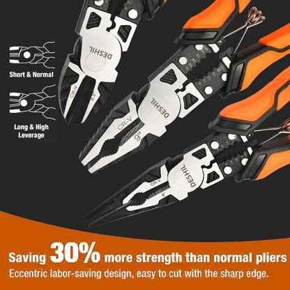 Pliers Set 9-in-1 Multi-Function Industrial Grade, 8.5" Lineman Pliers, 8.5" Long Nose Pliers, 8" Diagonal Side Cutters