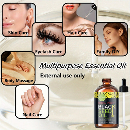 Black Seed Oil 100% Pure Cold Pressed Multi-Use Moisturizing Firming Skincare Oil for Face Body Hair Nails Eyelashes Natural Plant Extract