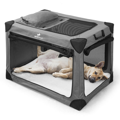 Soft Dog Crate Collapsible 4 Mesh Door – Portable Travel Dog Kennel, 360° Ventilation, 2 Ways to Fold, Indoor Outdoor Car Use