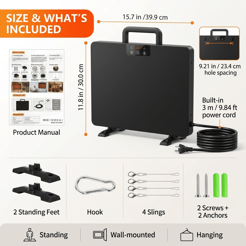 Brooder Heater 250W Heating Panel for Chicks, Ducklings & Quail, 3 Heat Levels, 4-Timer Settings