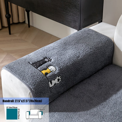 Sofa Cover, Sherpa Plush Cat-Paw Embroidered Seat Pad with Backing Detail in Four Colors and Seven Sizes