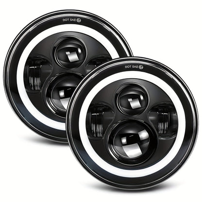 7 Inch Round LED Headlights for Jeep Wrangler JK TJ CJ Colorful DRL Halo Ring Amber Turn Signal High Low Beam