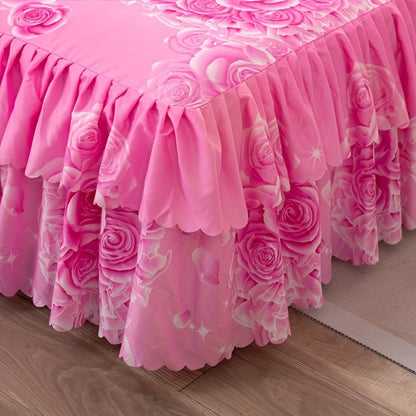 Floral Bed Skirt Set 3-Piece, 1 Ruffled Dust Ruffle Bed Skirt + 2 Pillowcases, Peony & Botanical Print